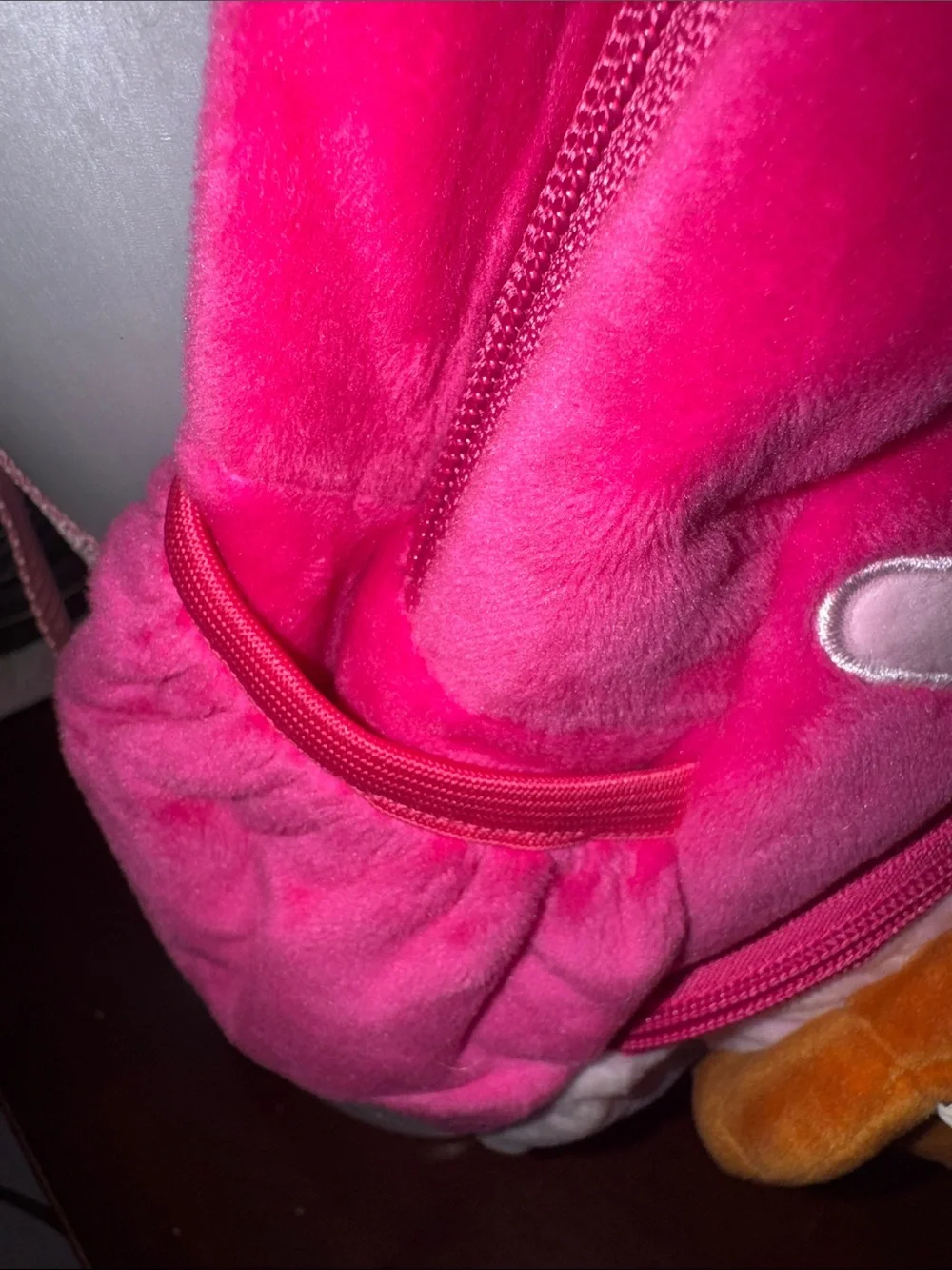 Girls Plush Character Backpack in Bright Pink with Heart Details